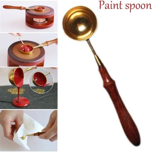 High-grade Gold-plated Stainless Steel Spoon Paint Spoon Sealing Wax Spoon Special for Seal With A Rosewood Handle