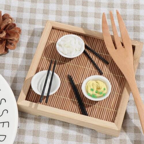 New Arrival 1/12 Miniature Dollhouse Chinese Dish Bowl Chopsticks Tableware Set Kitchen Toy Pretend Play Kitchen Toy
