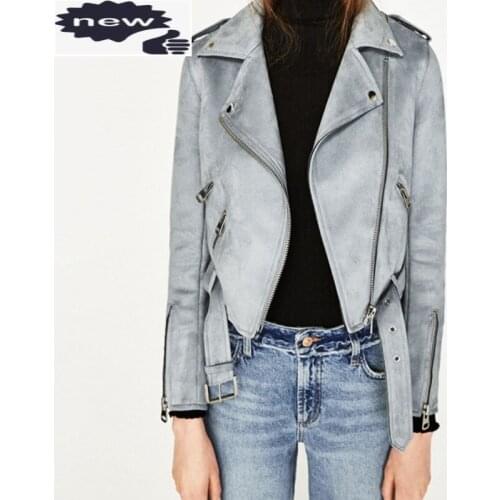 Gray Fashion Womens Punk Pu Leather Short Jacket Female Chaqueta Mujer Cuero Biker Coat Belted Free Ship Slim Fit Costume Suede