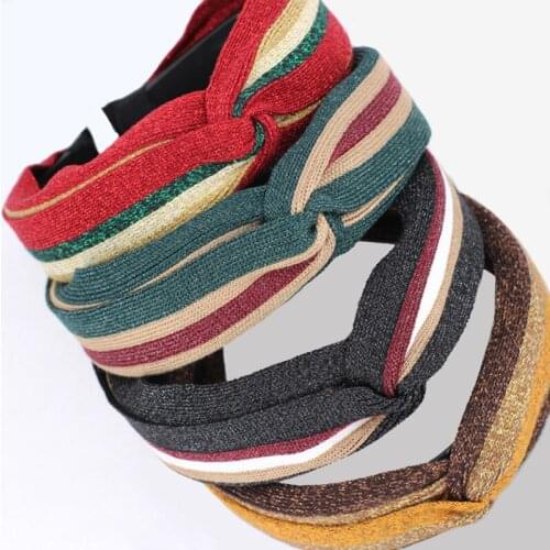 Euramerican Trendy Striped Headbands Fashion Ladies Boutique Top Knot Hairbands for Women and Girls Korean Hair Accessories