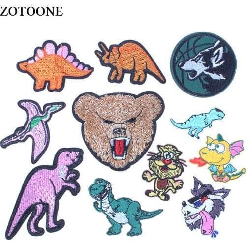 ZOTOONE Dinosaur Embroidery Patches for Clothing DIY Cute Animal Bear Embroidered Appliques Patches Clothing Dress Accessories E