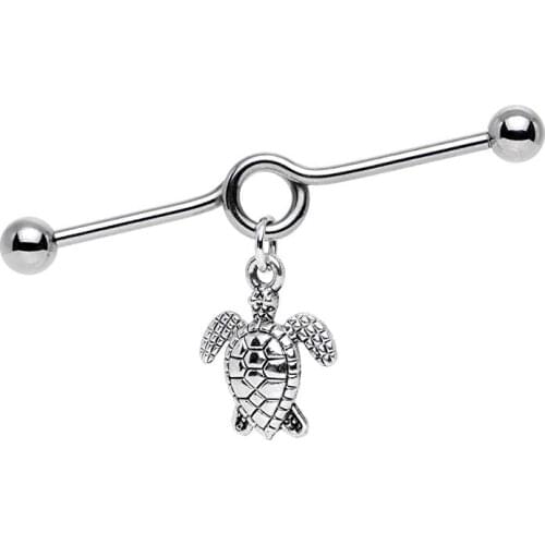 Stainless Steel Handcrafted Sea Turtle Dangle Coil Industrial Barbell Piercing