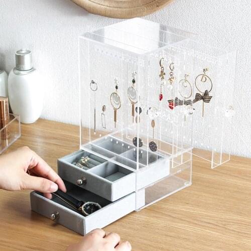 Dustproof Acrylic Earrings Jewelry Storage Box Display Stand Holder Drawer Rack Earrings Ring Multi-function Jewelry Storage Box