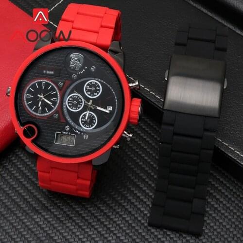 28mm Stainless Steel Silicone Strap Folding Buckle Men Red Replacement Bracelet Watch Band for Diesel Thedaddie DZ7370 DZ7396