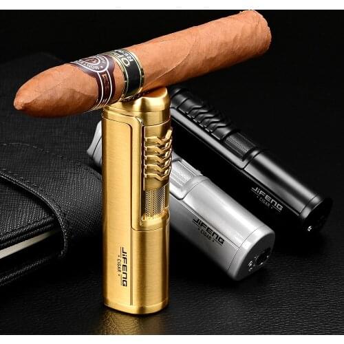 Luxury Cigar Lighters Windproof Cigar Lighters Refillable Butane Gas Portable Torch Lighter With Large Diameter Cigar Holder
