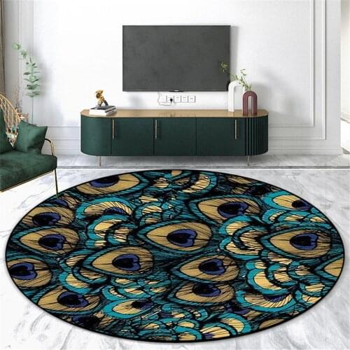 Luxury Green Bird Feather Pattern Carpet RoundCoffee Table Rug Fashion Floor Decor Chair Mat Floor Mat Classical Bathroom Mat