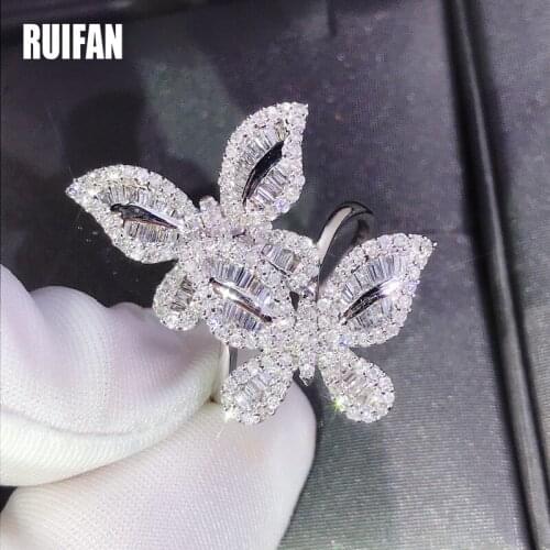 Ruifan Europe Two Butterflies Sparkling Cubic Zircon Wedding Rings for Bride Girls Engagement Party Womens Ring Jewelry YRI162