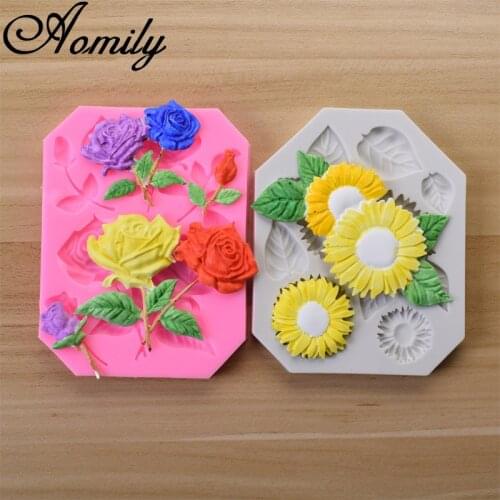 Aomily Rose Sunflower Silicone Cake Mold Fondant Molds Chocolate Candy Moulds DIY Cake Molds Decoration Baking Accessories