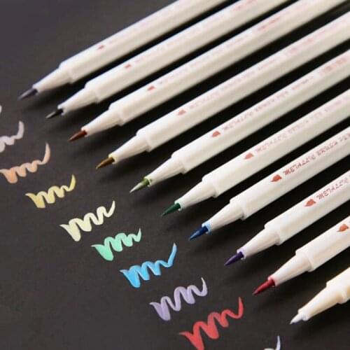 STA 10 Colors Metallic Marker Pen Set Scrapbooking Crafts Card DIY Making Brush/ Round Head Art Pen For Drawing