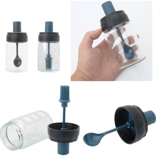 Glass Condiment Jar High Borosilicate Spice Containers Seasoning Storage Bottle Pots with Lids Spoon Brush for Home Kitchen BBQ