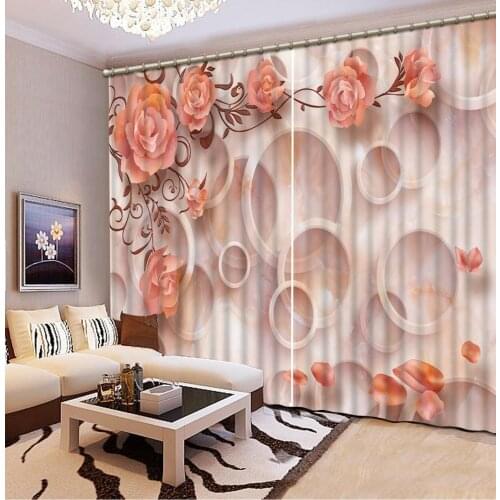 Stereoscopic curtains Luxury Blackout 3D Window Curtains For Living Room rose curtains Blackout curtain