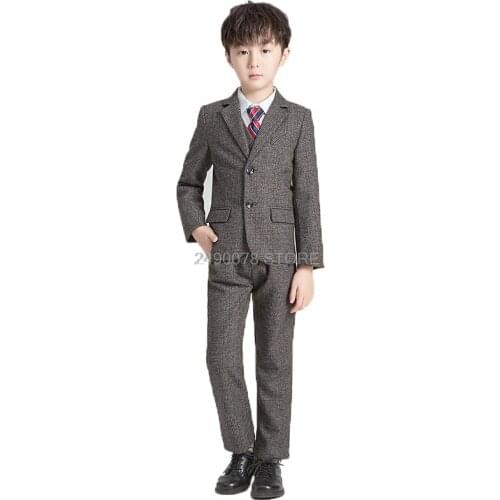 Flower Boys Wedding Tuxedo Suit Children Formal Blazer Vest pants Tie 4Pcs Clothing Set Kids Performance Party Dress Costume