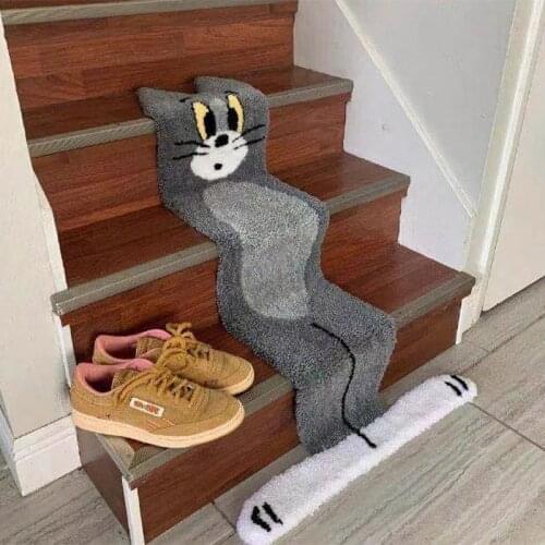 Tom Cat Carpet Cat and Mouse Faux Cashmere Bedside Carpet Cute Tom Cat Stairs Home Cartoon Creative Floor Mat