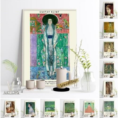 Gustav Klimt Vintage Print Art Poster Portrait Of Adele Bloch-Bauer Exhibition Museum Canvas Painting Landscape Wall Art Decor
