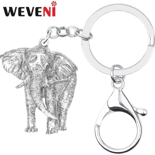 WEVENI Alloy Plated Antique Gold Jungle Elephant Keychains Cute Animal Key Ring Jewelry For Friends Kids Fashion Gift Decoration