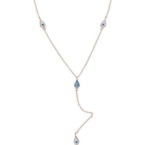 Y shape necklace blue white enamel lovely eye charm 100% 925 sterling silver fine jewelry cute girl women lariat necklaces