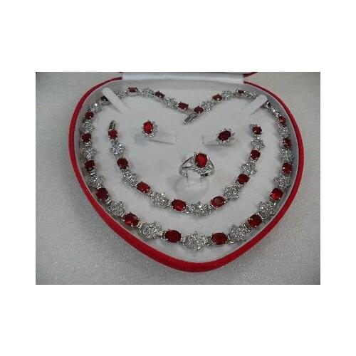 Frenzy womens jewellery red new white gold necklace set gift+box >free shipping