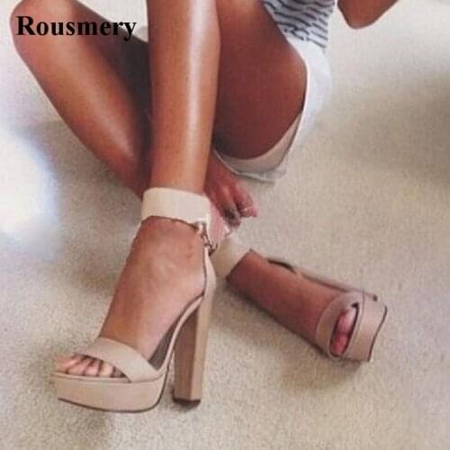 2017 Summer New Fashion Women Open Toe Suede Leather One Strap High Platform Sandals Ankle Strap Thick Heel Sandals Dress Shoes