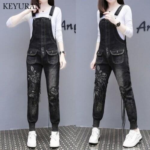 New Beading Sequin womens embroidered Bodysuit Women Hole Ripped Denim Jumpsuits Female Body Feminino Jumpsuit Mujer Overalls