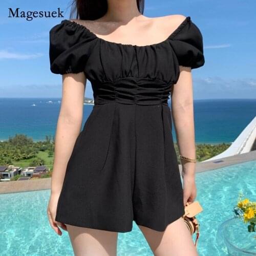 Solid Cotton Thin Bubble Sleeve Black Dress 2021 New Vintage Summer Women Dress for Women Casual High Waist Dress Vestido 14122