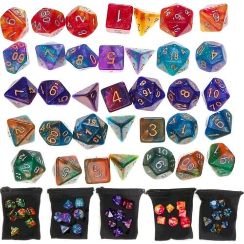35Pcs/Set Polyhedral Dice Kit Dices with Black Storage Bag Pouch For Games D20 D12 D10 D8 D6 D4