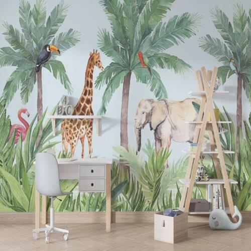 Bacal Watercolor Wild Tangled Jungle 3D Wallpaper Mural for Kids Nursery 3d Cartoon Wall paper Exotic Animals Home decor huda