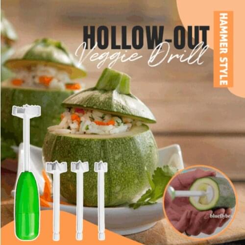 4pc Hammer Style Hollow-Out Veggie Drill (1 Set) Replaceable Head Vegetable Spiral Cutter Vege Drill Spiralizer Digging Device