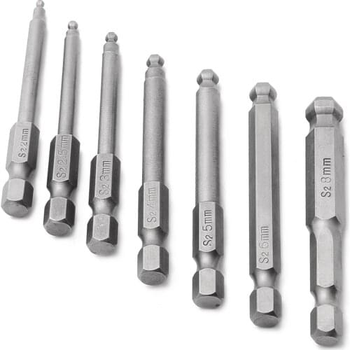 7Pcs 65mm S2 Steel Screw Driver Bit Magnetic Ball End Hex Screwdriver Bits Screwdriver Drill Tool 2-8mm H2-H8 Sizes