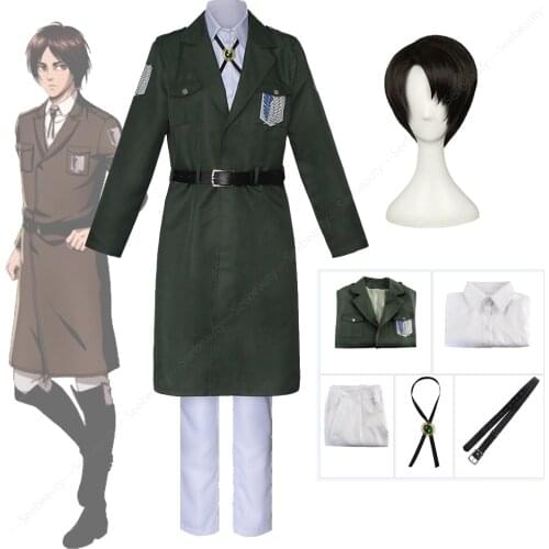 Anime aot Levi Ackerman Cosplay Costume Long Trench Attack on Titan Shingeki No Kyojin Hange Scouting Legion Sasha Mikasa Outfit