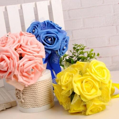 Free Shipping PE Rose Bridesmaid Foam Flowers Wedding Bridal Bouquet Classic Romantic Multicolor Ribbon De Noiva Customized