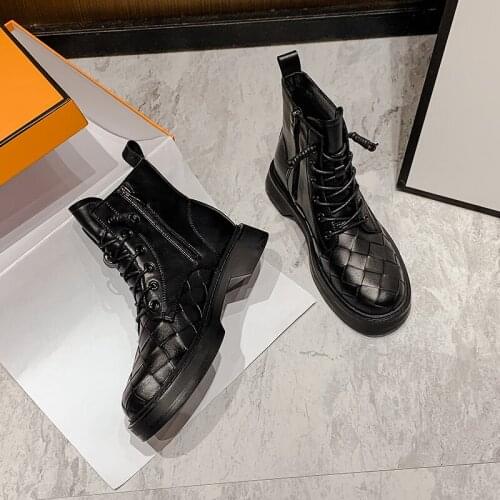 Women Motorcycle Ankle Boots Wedges Female Lace Up Platforms Spring Black Leather Oxford Shoes Woman