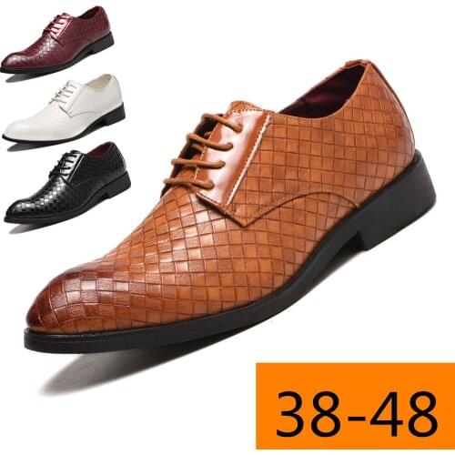 Formal Leather Shoes Men Dress Business Shoes Male Geometric Red Oxfords Party Wedding Casual Mens Flats Chaussure Homme