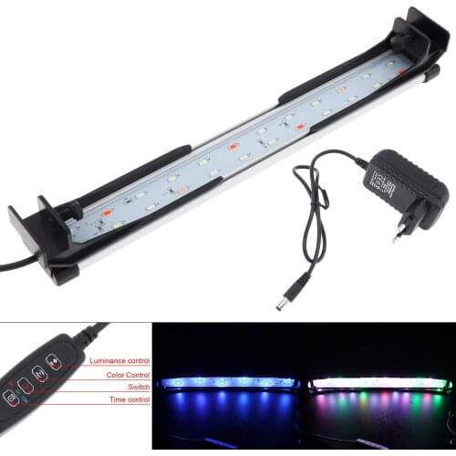 22-72CM 5 Colors Adjustable Color Timed Double Row LED Fish Tank Plant Lamp with Extendable Bracket for Aquarium Overhead Light
