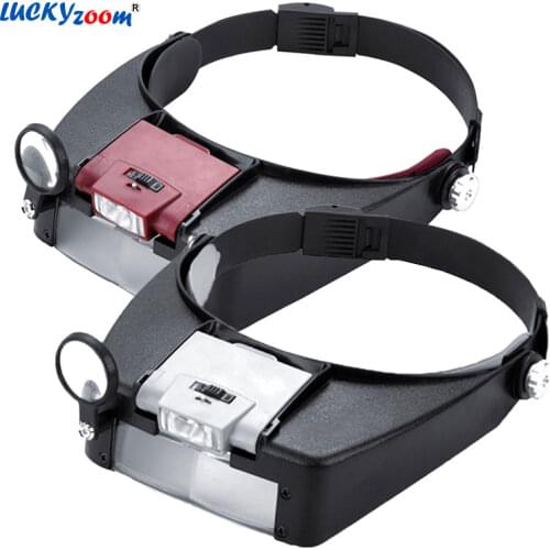 Headband Illuminated Magnifier Lamp 1.5X 3X 6.5X 8X Reading Magnifying Glass Repair Watchmaker LED Glasses Magnifier Lupa