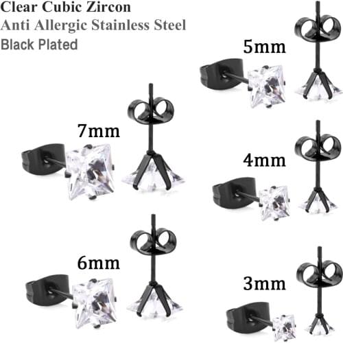 LUXUKISSKIDS 5pairs/lots Baby Girl Earrings Stainless Steel Anti-alergy Clear Square Cubic Zirconia Ladies Earring Mixed Size