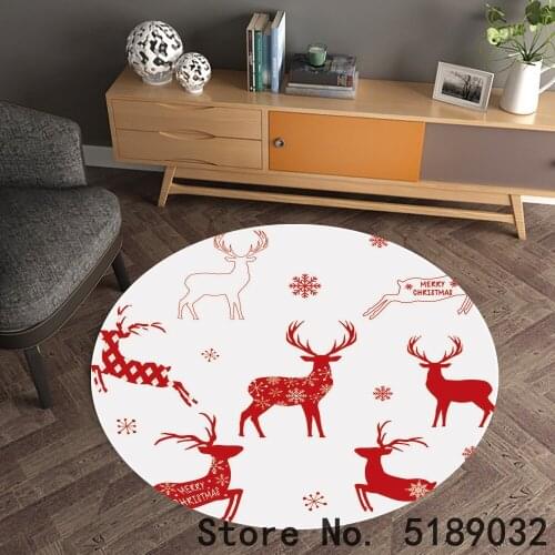 Merry Christmas Decor Carpet Round Area Rug Bathroom Mats Cartoon Elk Deer 3D Print Animals Mats Kids Play Mat Computer Rugs