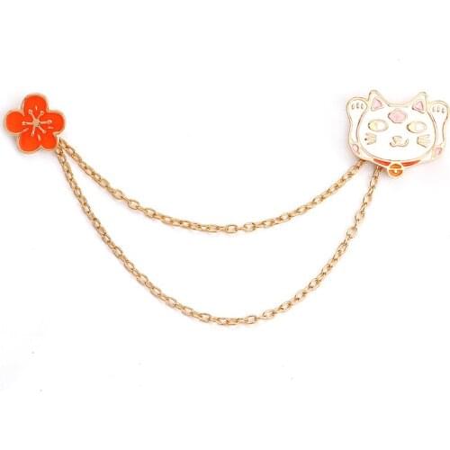 Cute Animal Brooch Cartoon Lucky Cat Enamel Cherry Blossom Pin Ladies Fashion Alloy Christmas Lapel Red Badge New Year Gift