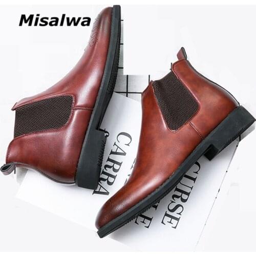 Misalwa British Chelsea Boots for Men Red Black England PU Oxford Formal Boots Big Size 45 46 Dropshipping Gentleman Footwear