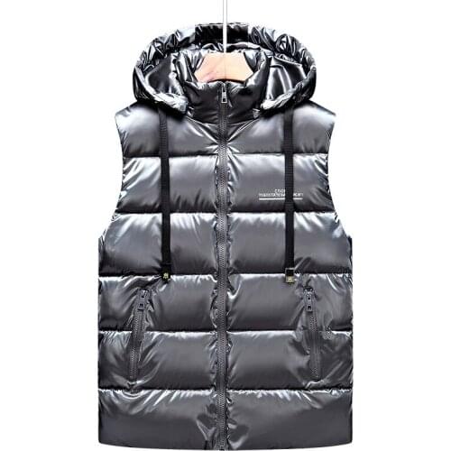 2021 Hooded Vest Jacket Men Winter Puffer Waistcoat Male Warm Casual Zipper Patchwork Down COTTON Vest Coats Outwear Clothing