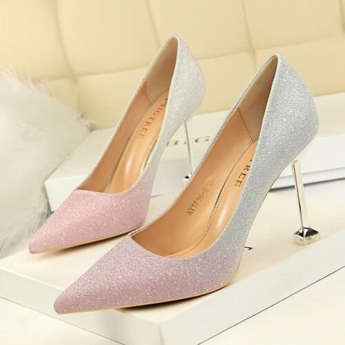 Korean-style Fashion Thin Heeled High-Heel Shallow Mouth Pointed Mixed Colors Shiny Color Gradient-Slimming WOMENS Shoes
