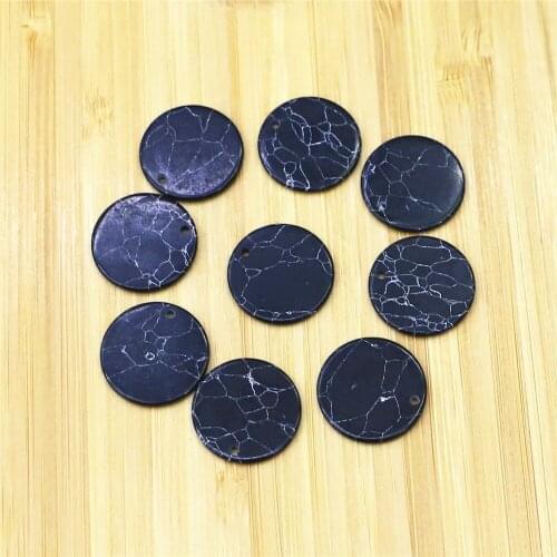 Wholesale 100pcs Natural Stone Black Turquoises Pendant Round Exquisite Charm Jewelry Making DIY Earrings Necklace Accessories