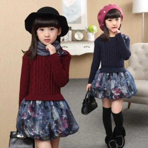 Girl Sweater Dress Kids Baby Outwear Tops 2021 Elegant Fleece Thicken Warm Winter Autumn Knitting Cardigan Children Clothing