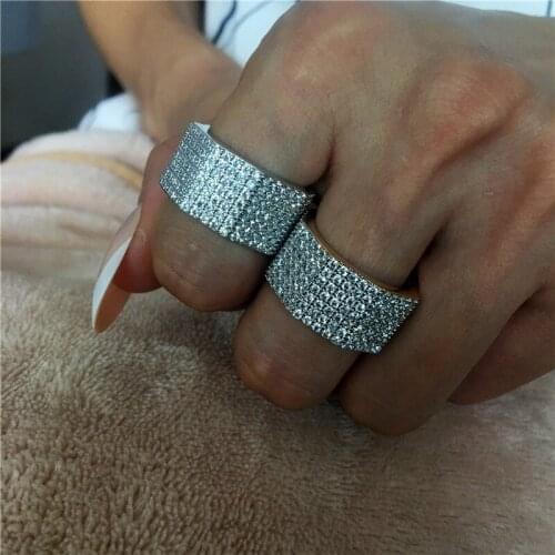 Luxury Hiphop Iced Out ring Silver color Pave AAAAA Cz Party wedding band rings for women Men 12mm Jewelry