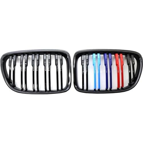 Double Slat Gloss Black M Color Dual Line Kidney Grille Replacement for BMW E84 X1 2010-2015 Gloss Black M Color