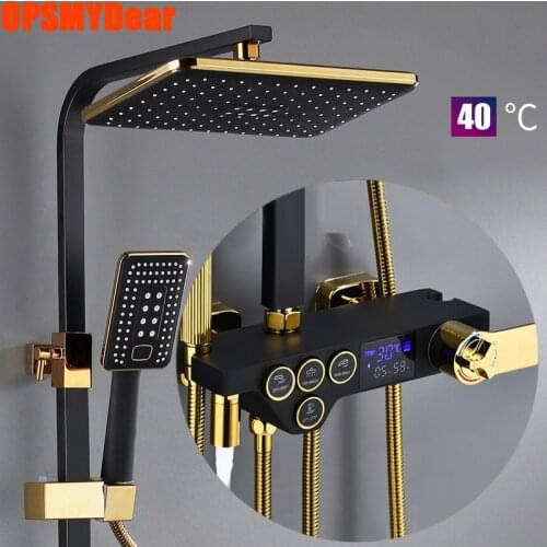 LED Digital Shower System Bathroom Hot Cold Mixer Thermostatic Shower Set Wall Mount Square Head Bath Faucet SPA Rainfall Grifos