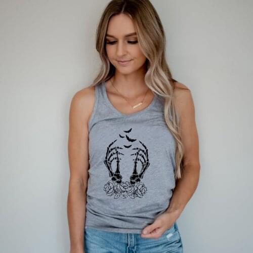 Skeleton Hand Witch Gothic Tank Tops Women Summer Fashion Running Wicca Tops Rock Ghost Spirit Rock Sleeveless Top Skull Hand