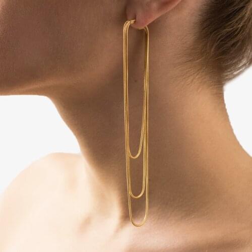 Womens Earrings Tassel Earrings Three Layers Womens Long Face Thin Earrings Ins Simple Design Cold Wind Small Buckle Earrings