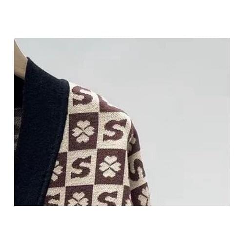 2021 Early Autumn New Hit Color Leisure Plant Jacquard Letter Piping Knitted Cardigan Jacket Women Women Sweater