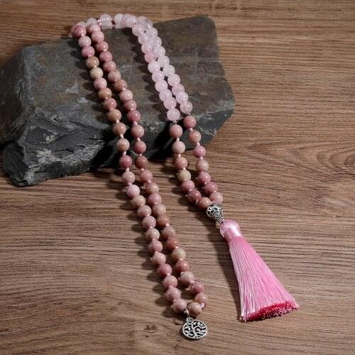 Mala Natural Stone Necklaces Women Hand Knotted 108 Red Rhodonite Beaded Charm Bracelet Fashion Mens Prayer Yoga Jewelry Gift