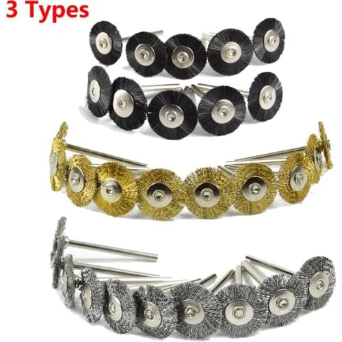 10Pcs Brass Brush Steel Wire Wheels Brushes Drill Rotary Tools Polishing Dremel Rotary Tools Metal Rust Removal Brush Kit Set